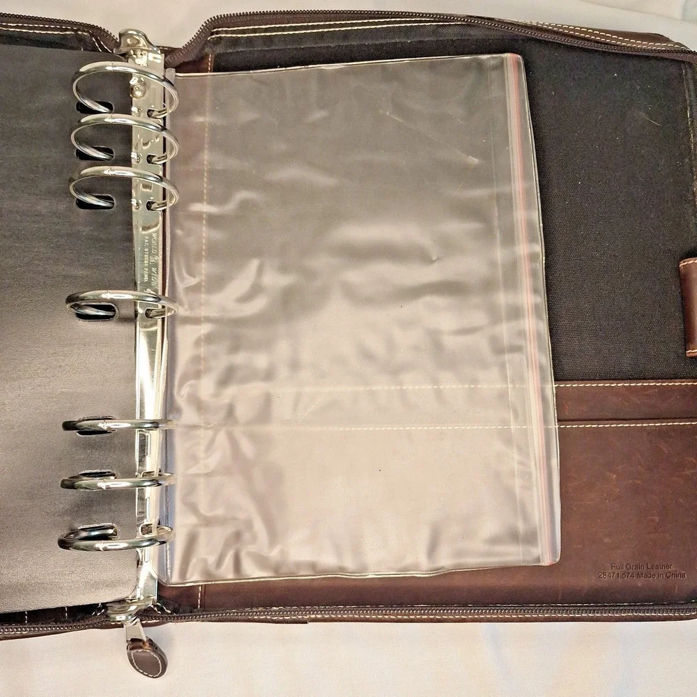 Franklin Covey 7 Ring Brown‎ Leather Carry Handle Full Zip Briefcase Binder 3744